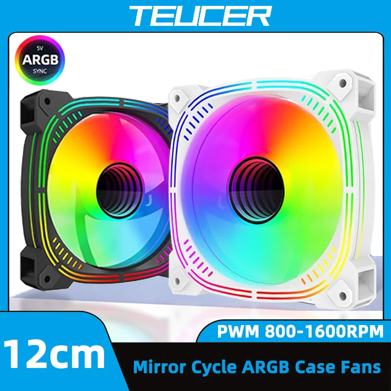 Teucer Prism12025 ii Case Ventilador 120 mm 5v 3pin Argb Espelho Cíclico Efeito de Luz 8001600rpm Pwm Ventilador em Tandem Emenda Ventiladores de Refrigeração do Computador