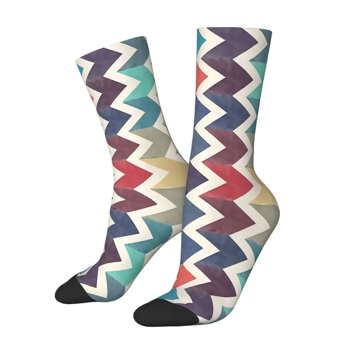 

Hip Hop Retro Watercolor Chevron Pattern Crazy Men's Socks Unisex Art Harajuku Seamless Printed Funny Novelty Crew Sock Boys