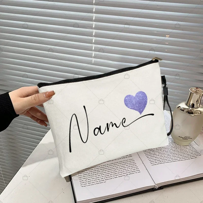 Personalized Custom Name Text Cosmetic Bag Rose Gold Color Love Heart Makeup Bags Travel Toiletry Pouchs Kit Teacher Bride Gift cosmetic bag cosmetic storage bag toiletry bag makeup bag cosmetic case