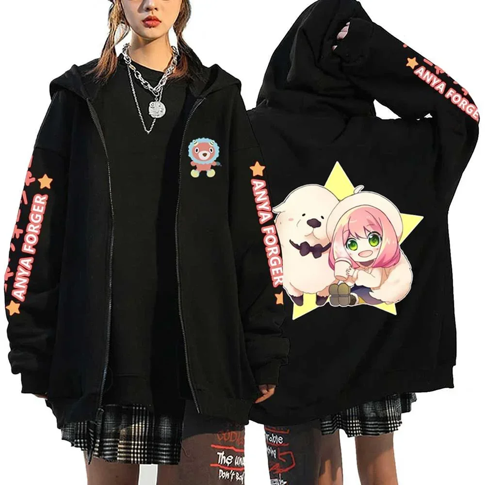 thumbnail image 1 of Sudaderas con capucha con cremallera y estampado para mujer, ropa de calle Harajuku, sudaderas de lana Y2K para mujer, cárdigan de manga larga informal Suelto, 1 of 5