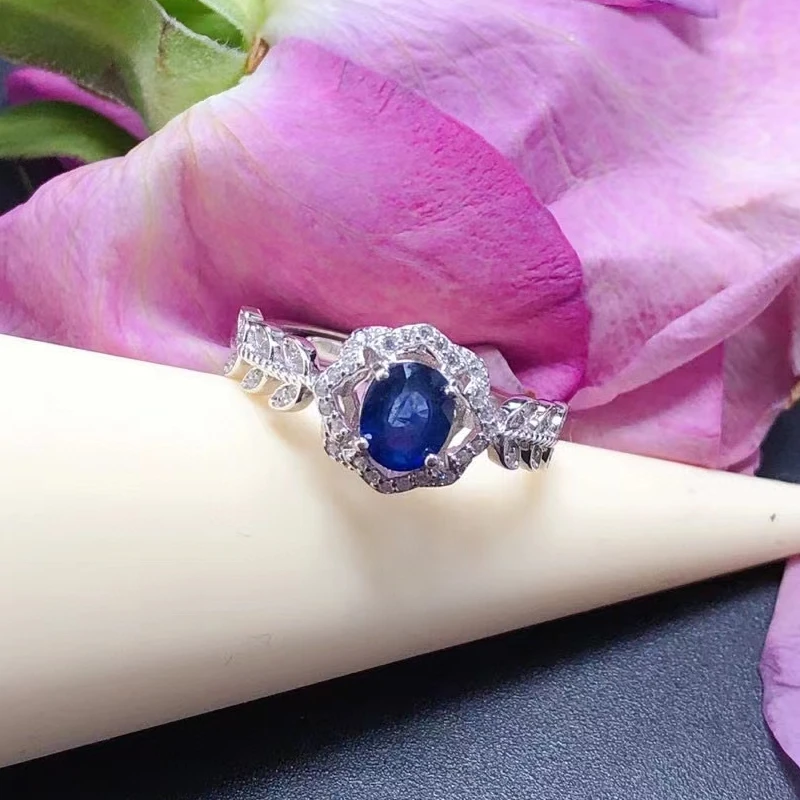 

Vintage Blue Sapphire Engagement Ring for Woman 5mm*6mm 0.6ct Natural Sapphure Ring 18K Gold Plated 925 Silver Jewelry