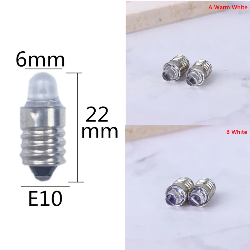 

2pcs E10 Led Flashlight Bulb DC 3V 6V Instrument Bulb Indicator Lamp Replacement Torch Bulb Bike Lamp Warm White White