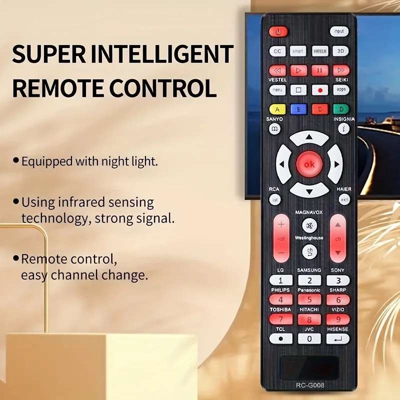 שלט רחוק אוניברסלי לטלוויזיה של Samsung, LG, Sony, Sharp, Vizio, Philips, Toshiba, Hitachi, Sanyo, JVC, TCL, Hisense, Vestel, Seiki