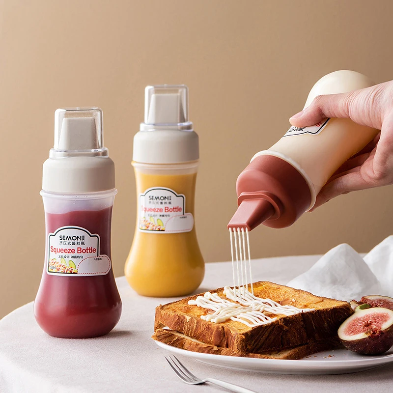 5 Hole Squeeze Bottles Condiment Bottles With Nozzles Ketchup Mayonnaise Squeeze Bottle Honey Dispenser Kitchen Supplies sauce squeeze bottles