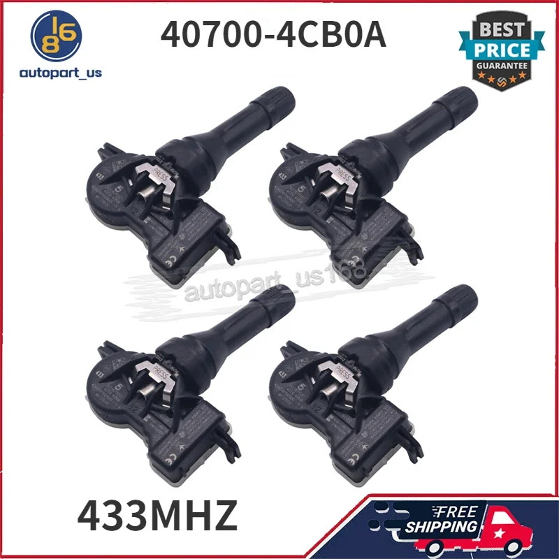 

4PCS 40700-4CB0A 40700-4CB1A 433MHz TPMS Tire Pressure Monitor Sensor For Lada Granta Kalina Nissan NV200 Renault Megane