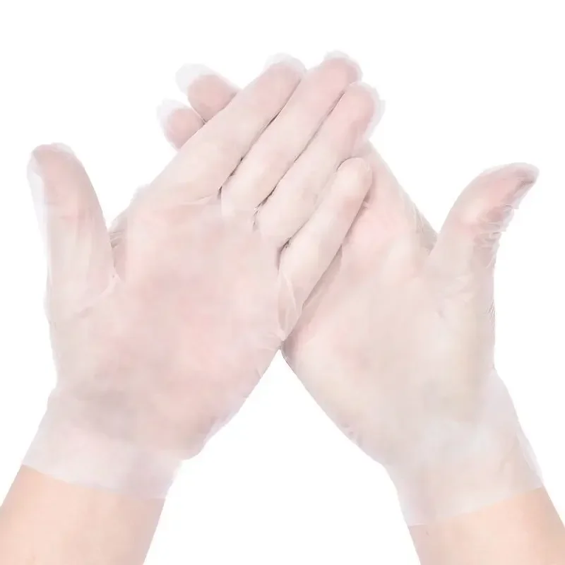 100Pcs Rubber Transparent Vinyl TPE Gloves Latex-free Gloves for Laboratory Work for Hairdressing Clean Work Transparent