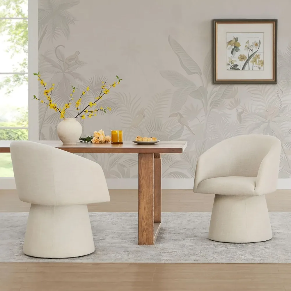 Modern Swivel Dining Chair 360° Rotation Linen Fabric Armchair for Living Room Bedroom Office