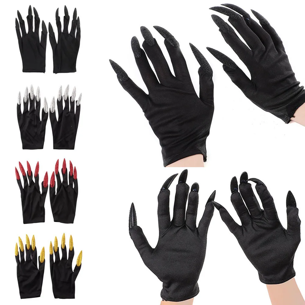 

1 Pair Cool Ghost Claw Gloves Long Nails Wrist Full Finger Gloves Women Halloween Props Cosplay Cool Theme Party Witch Gloves