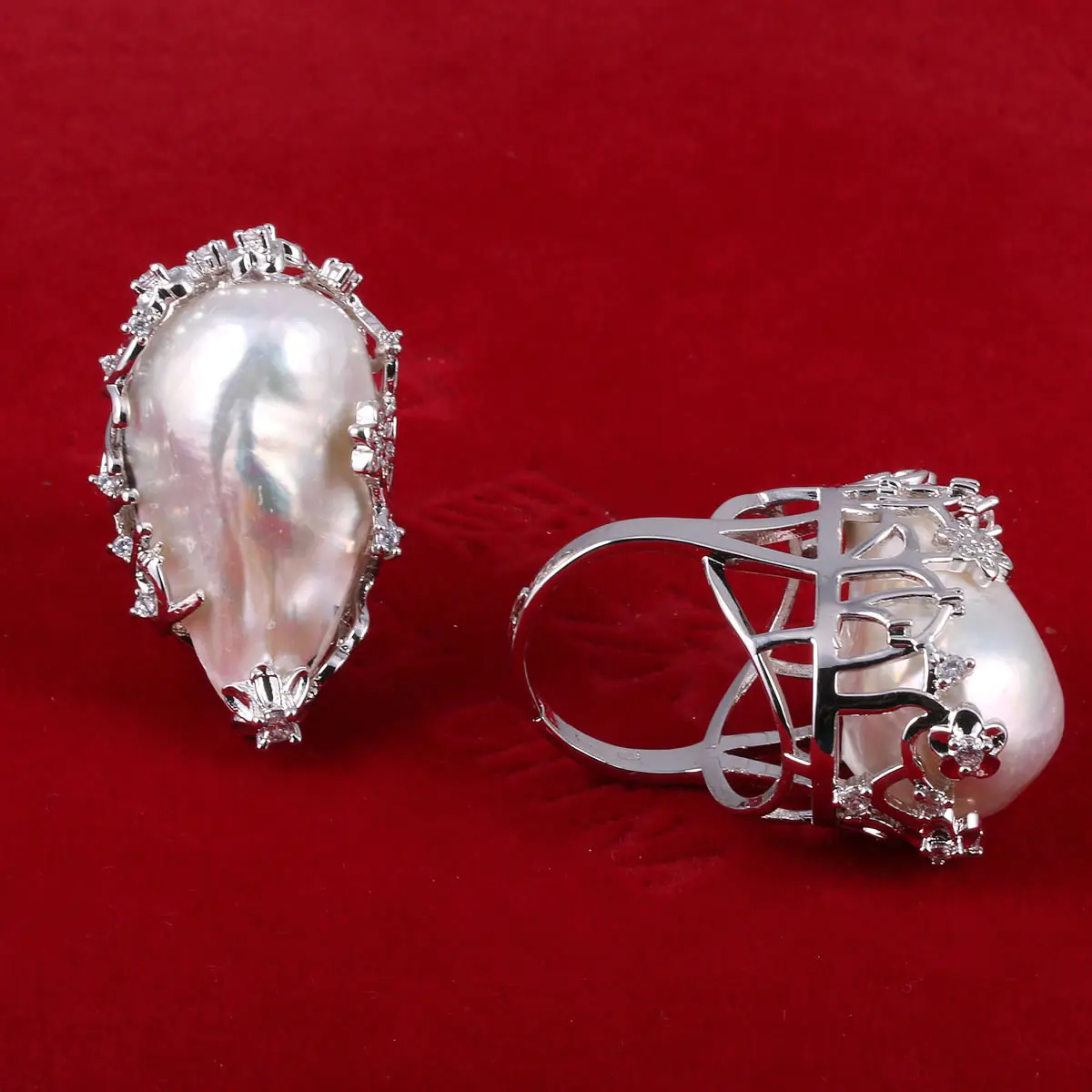 Luxury New Fashion Geometrical Irregular Baroque Pearl Ring For Women Retro Open Resizable Index Finger Rings Party Jewelry