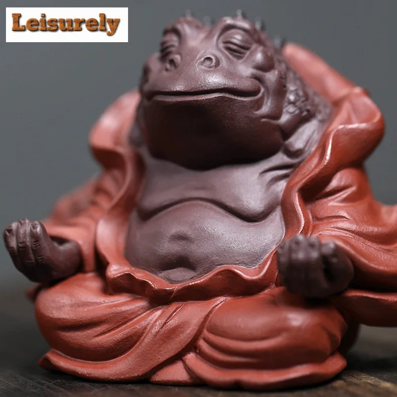 Handmade Purple Sand Golden Toad Tea Pet Wealth Attracting Pixiu Decorative Tea Play Figurine Toys Handmade Sculpture Crafts