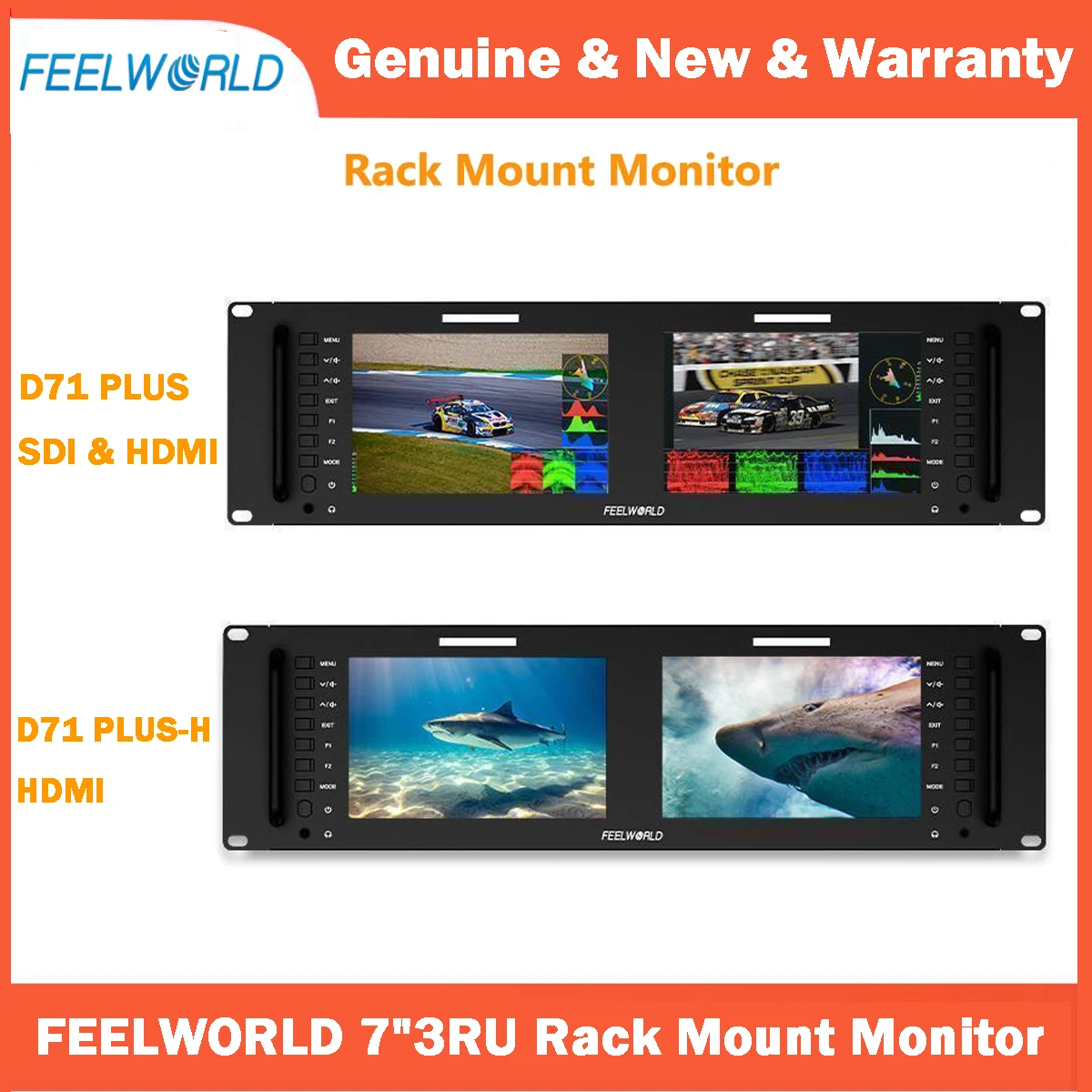 

FEELWORLD D71 PLUS D71-H PLUS двойной 7-дюймовый 3RU SDI HDMI стойка монитор IPS Full HD 1920x1200 с волнообразной формы LUT