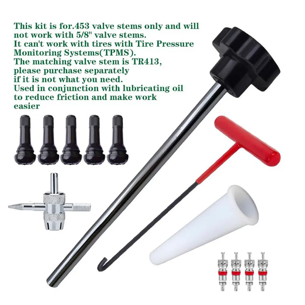 Quick Change Tire Valve Tool Kit Valve Stem Tire Valve Stem for TR413 Valve Replacement and Installation Tool Kit Car Motorcycle