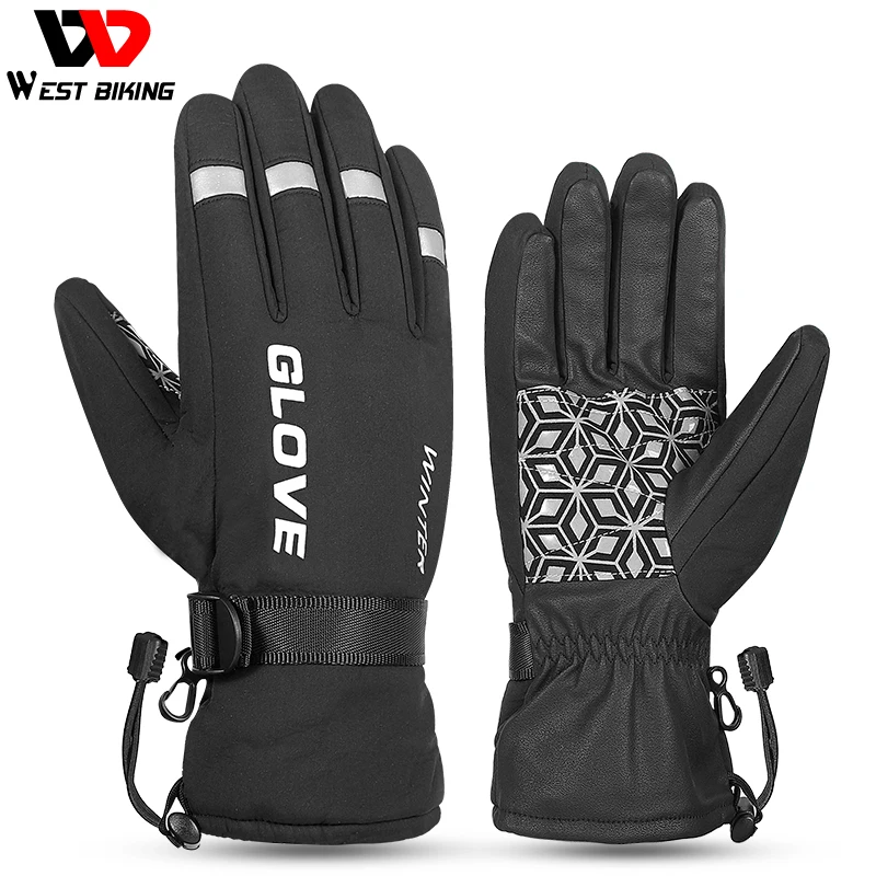 West Biking Guanti Termici Invernali Spessi All'Aperto Antivento Impermeabile Moto Fatbike Mtb Guanti Da Ciclismo Guanti Touch Screen