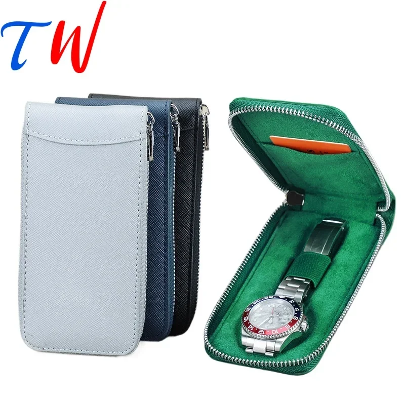 Genuine Leather Watch Bag Cross Pattern Head Layer Cowhide Watch Case Bag Single Pack Watches Portable Travel Free