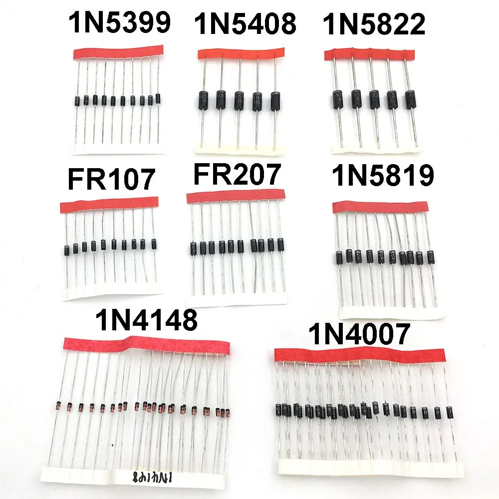 

8 значений, 100 шт., 1N4148, 1N4007, 1N5819, 1N5399, 1N5408, 1N5822, FR107, FR207, электронные фотообои, разные комплекты