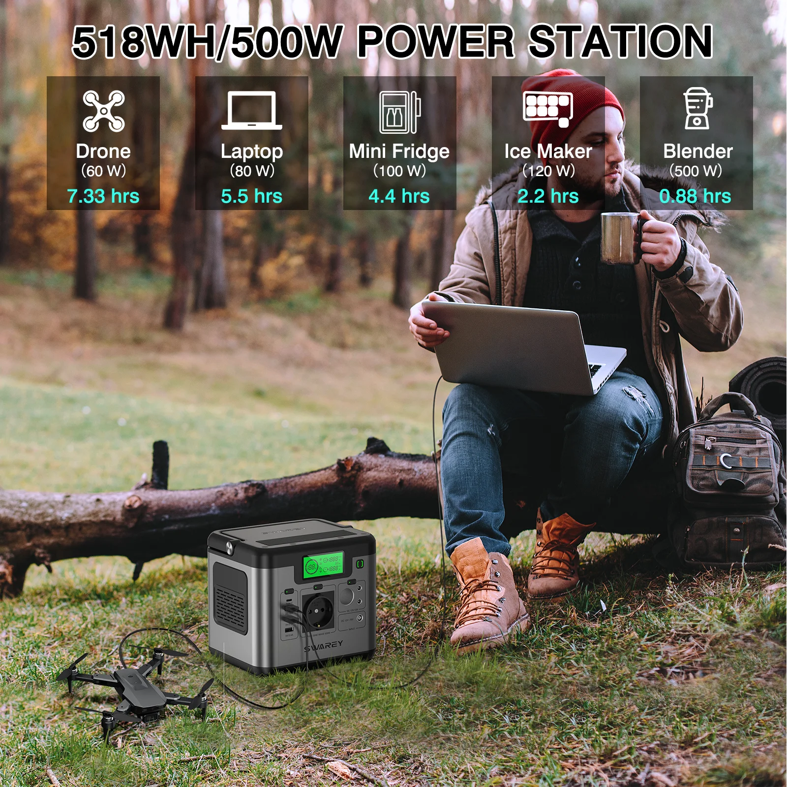Portable Power Station 300W (Peak 600W), GRECELL 288Wh Solar Generator