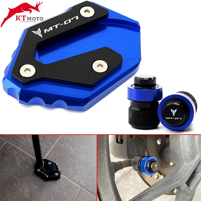 

For Yamaha MT07 MT 07 MT-07 FZ07 FZ 07 2014-2023 Motorcycle Accessories CNC Side Stand Enlarge Extension And Tire Valve Air Caps