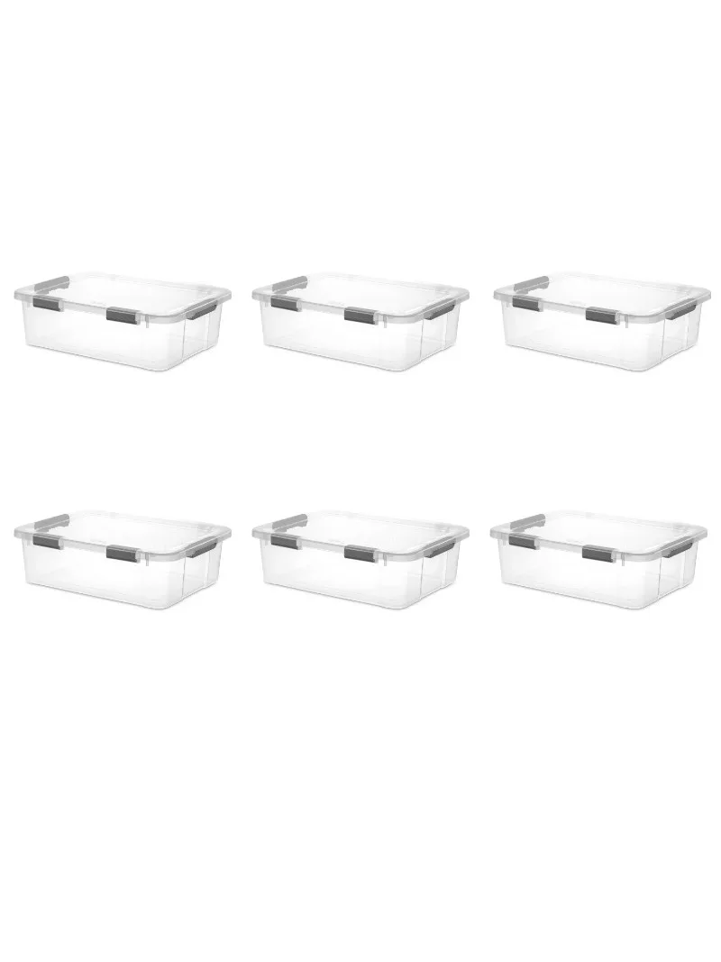 

Sterilite 40 Qt. Пластиковый ящик для хранения HingeLID, плоский серый, набор из 6 шт.