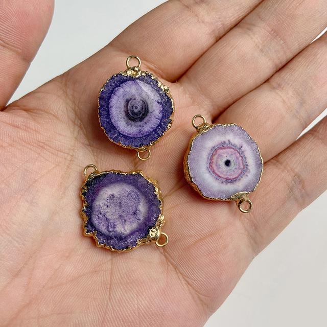 Purple Amethysts Quartz Crystal Pendant Charm Connector For Healing Pendulum Jewelry Making Diy Earring Necklace Gifts