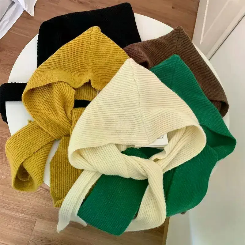 Women's Hat Scarf Set Women Bonnet Balaclava Korean Ins Beanies With Scarf Shawl Neck Warmer Coat Faux Collar Accessories - 4