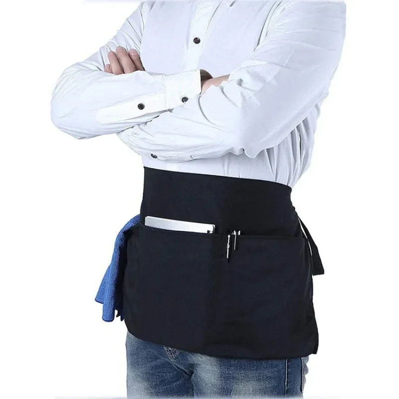 

Waiter Black Apron Pocket Short Waterproof Waist Apron Catering Baking Bar Hotel Shop Chef Man Women Kitchen Cleaning Working