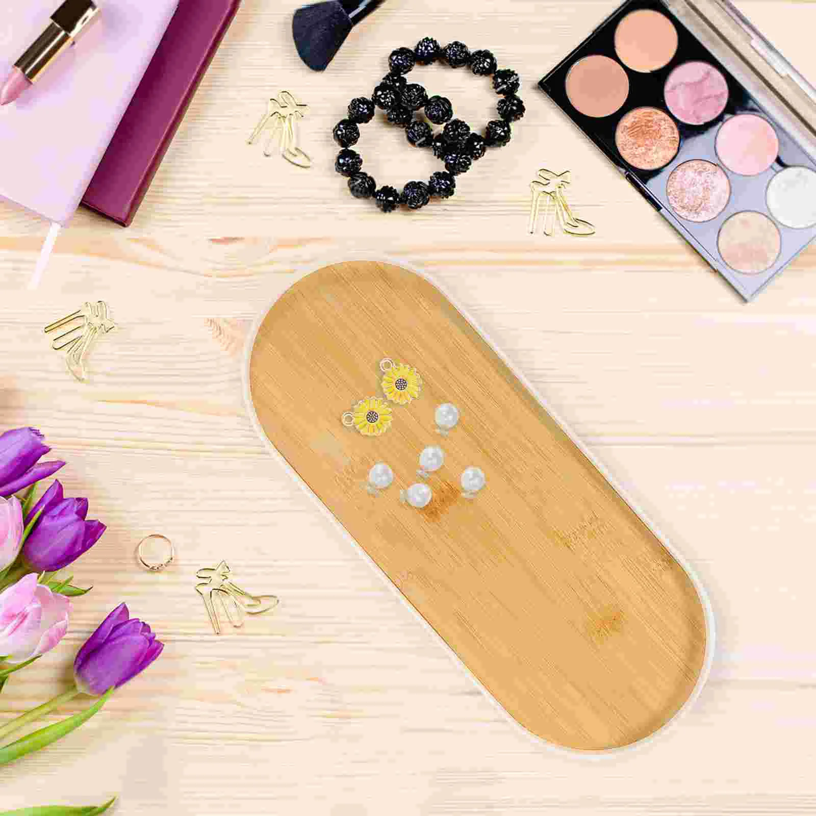 

Cosmetics Tray Skincare Jewelry Storage Tray Oval Bamboo Perfume Display Tray