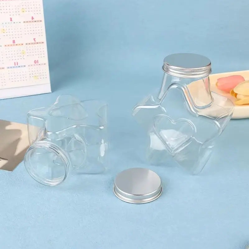 Star Shaped Doll Ornament Storage Box Plastic Bottle With Lids Food Storage Container Wide Mouth Jar Reusable Cookie Container