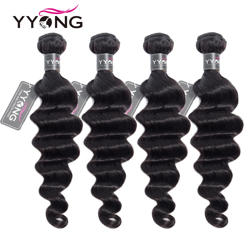 Yyong Hair 4 Bundle Deals Brazilian Loose Deep Extensions 8-26 Inch Can Be Colored Remy Human Hair Weave Natural Color