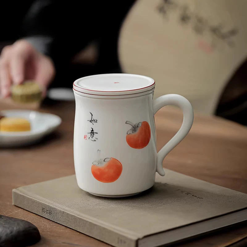 Chinese Style Ceramic Mugs, Home Personal Office Creative Teacup With Cover, Filtered Tea Water Separation, Tea Cups, 330ml, 1Pc
