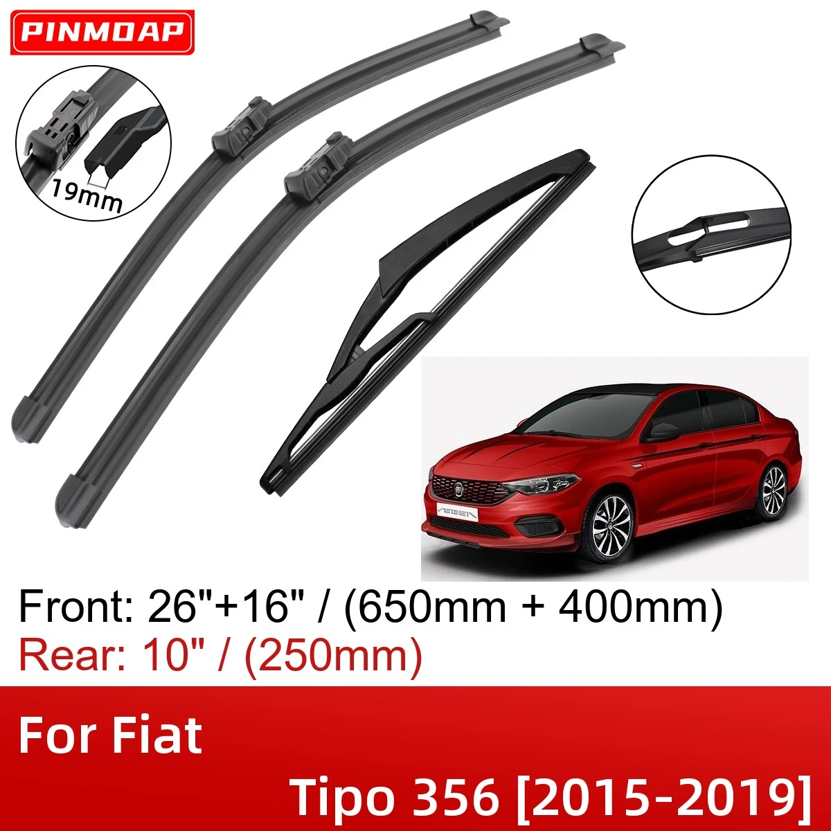 Escobillas de limpiaparabrisas delanteras y traseras, accesorios para Fiat Tipo 356, 2015 2019, 26 "+ 16" + 10 ", 2015, 2017, 2018, 2019| | - AliExpress