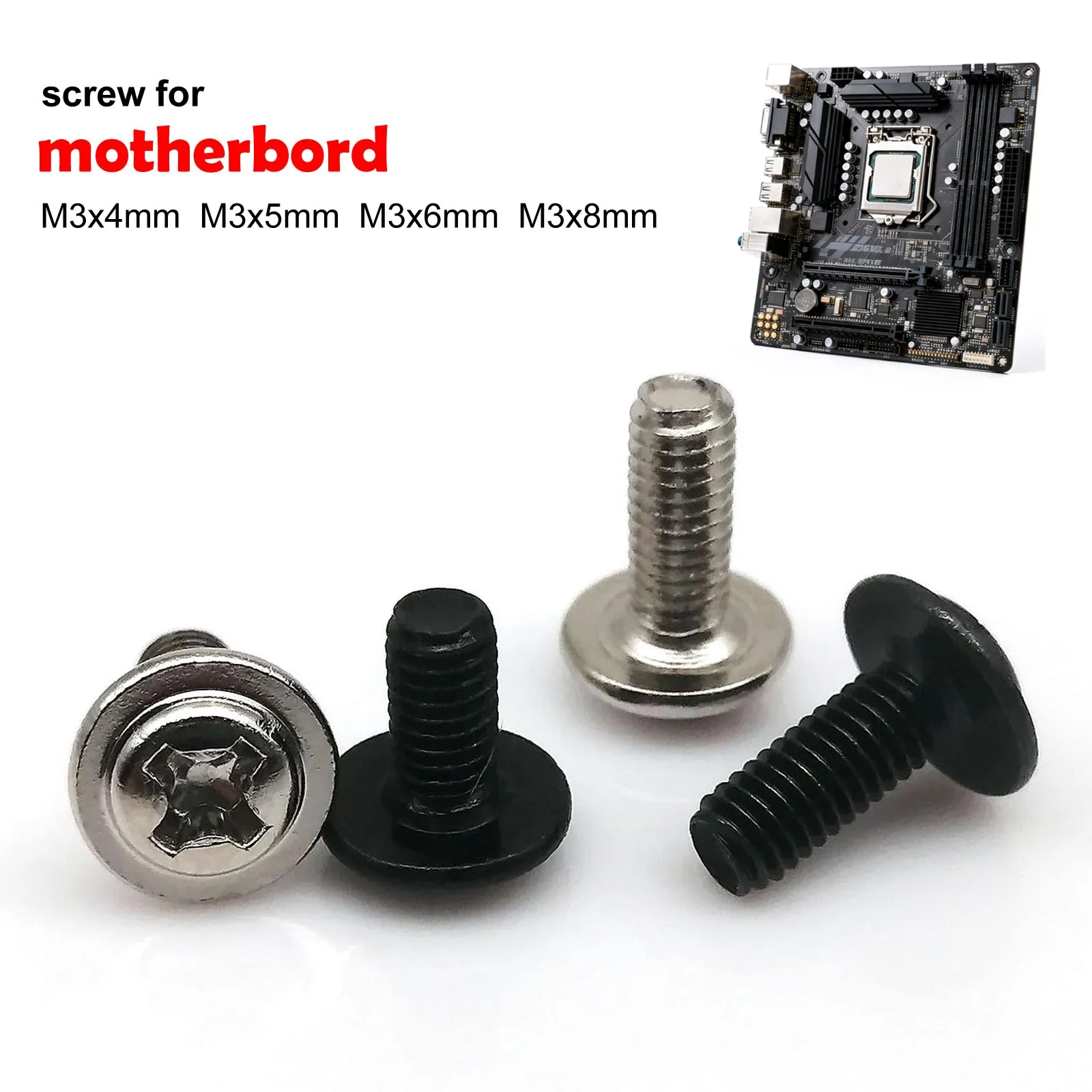 Screw Bolt 100pcs Black M3*4/5/6/8mm PC Case Chassis Motherboard CD DVD Rom Mount Fix Repair Phillips Washer Head DIY Computer
