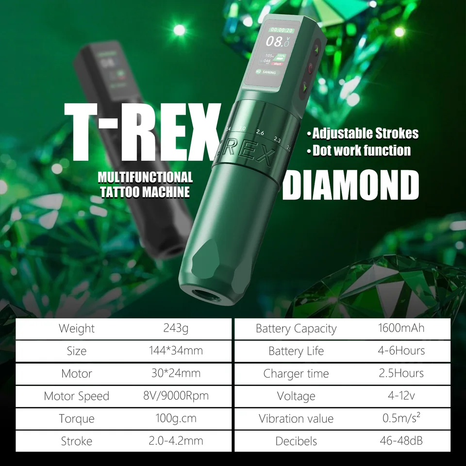 T-Rex-ワイヤレスロータリータトゥーペンマシン,1600mAhバッテリー