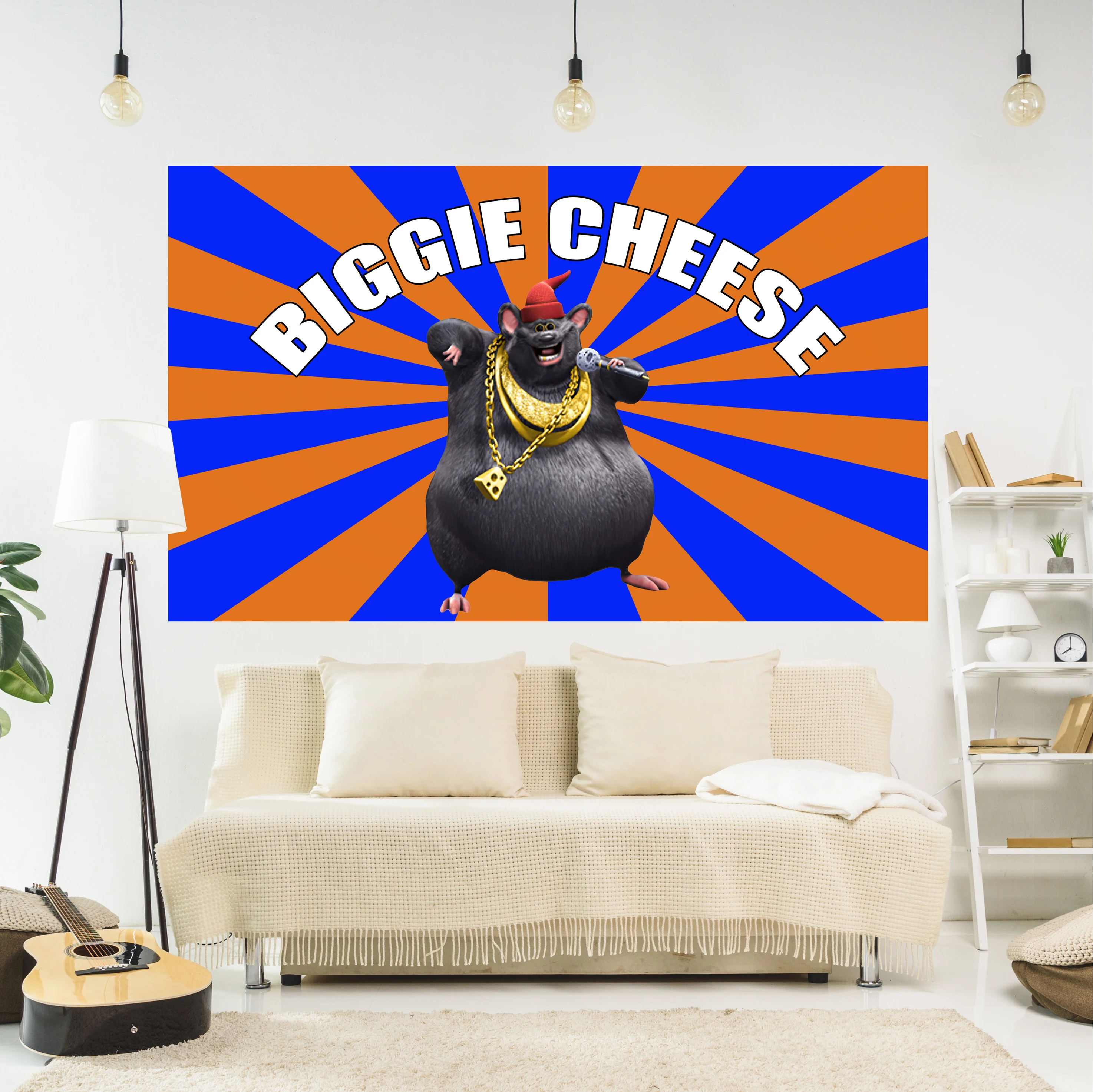 Biggie Cheese Meme Tapestry Funny Cartoon Printed Hippie Wall Hanging Carpets Bedroom Or Hoom For Decoration