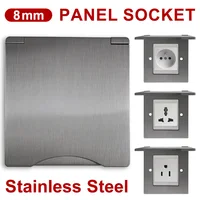 Universal/UK/FR/EU/US 8mm Single/Double Gang Power Outlet Stainless Steel Panel Switch Socket for Living Room Office 1