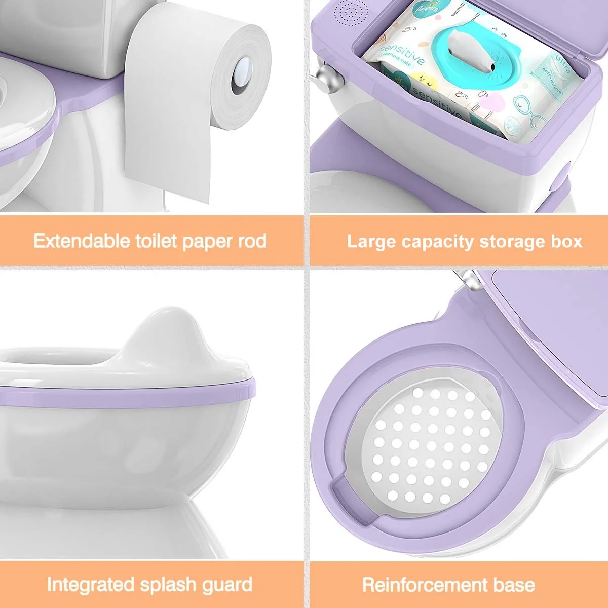 Real Feel Potty in Baby Size, Toddler Potty Training Toilet, Lifelike Flushing Sound with Wet Wipes Storage 6