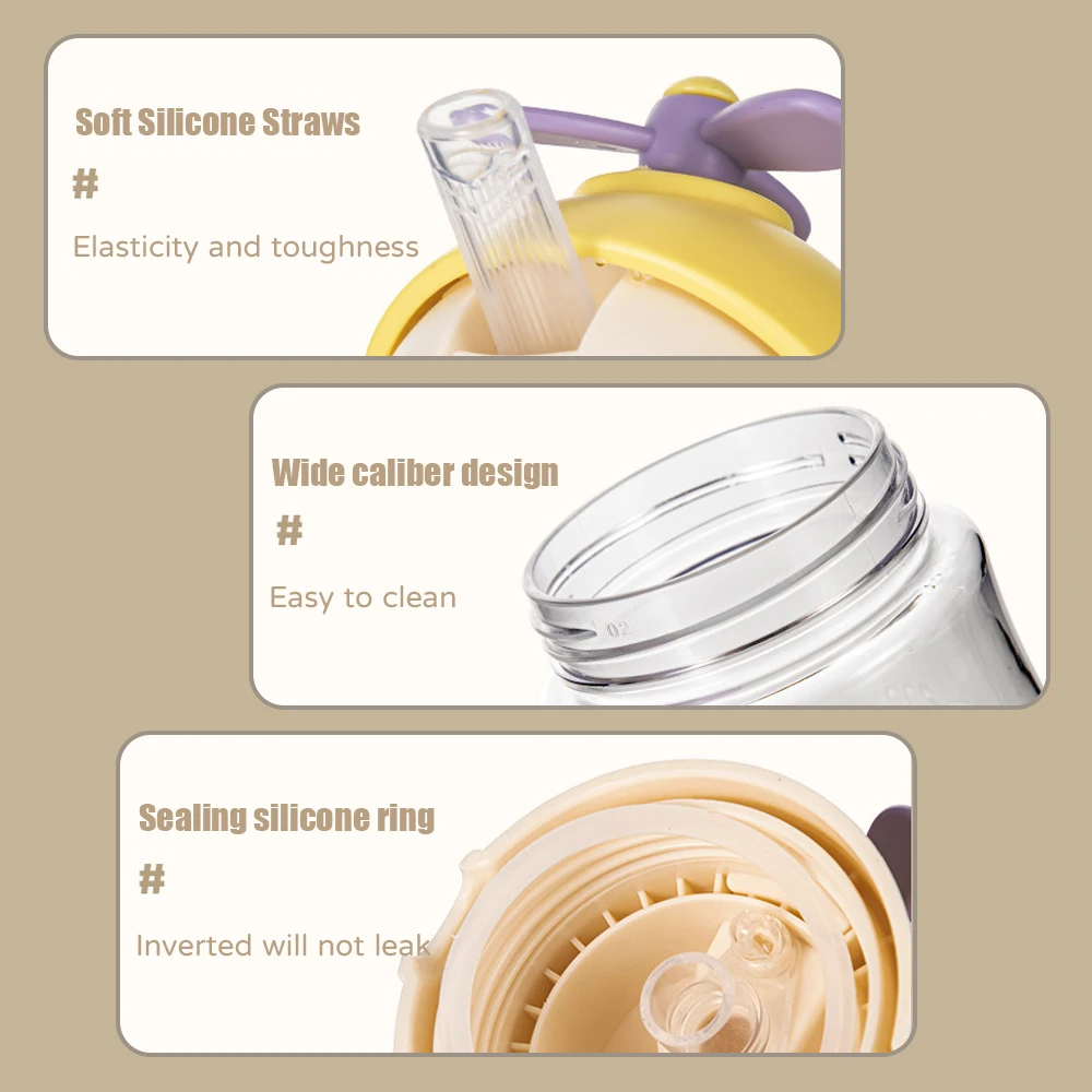 New sippy cup, 250ml baby children's water cup, big baby 1-3 years old drinking belt dual-purpose drinking cup