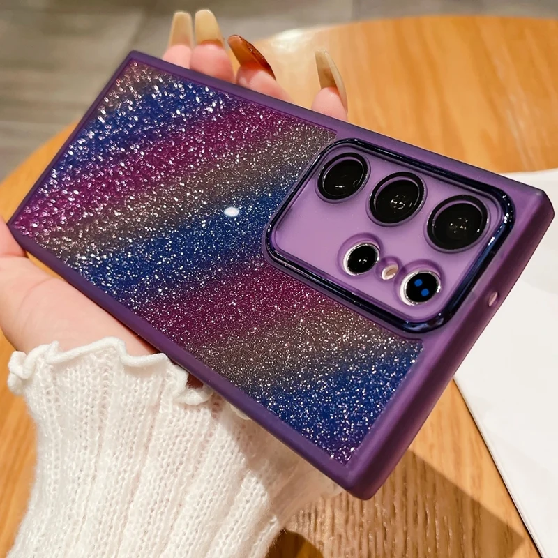 Clear Glitter Rainbow Phone Case With Lens Protector For Samsung_voghion.com