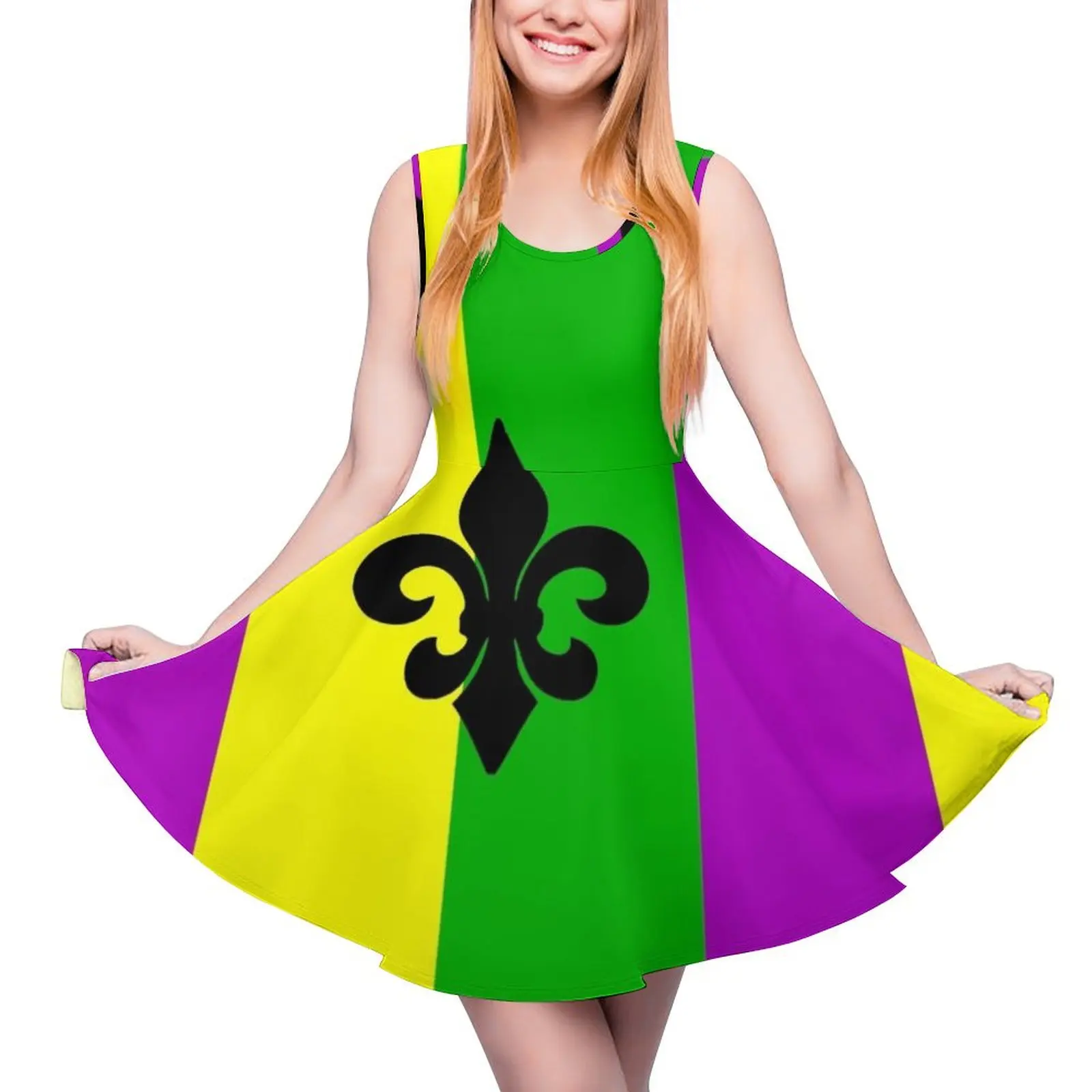 Fleur de Lis with Mardi Gras colors Sleeveless Dress Woman dresses dresses for special events summer dress