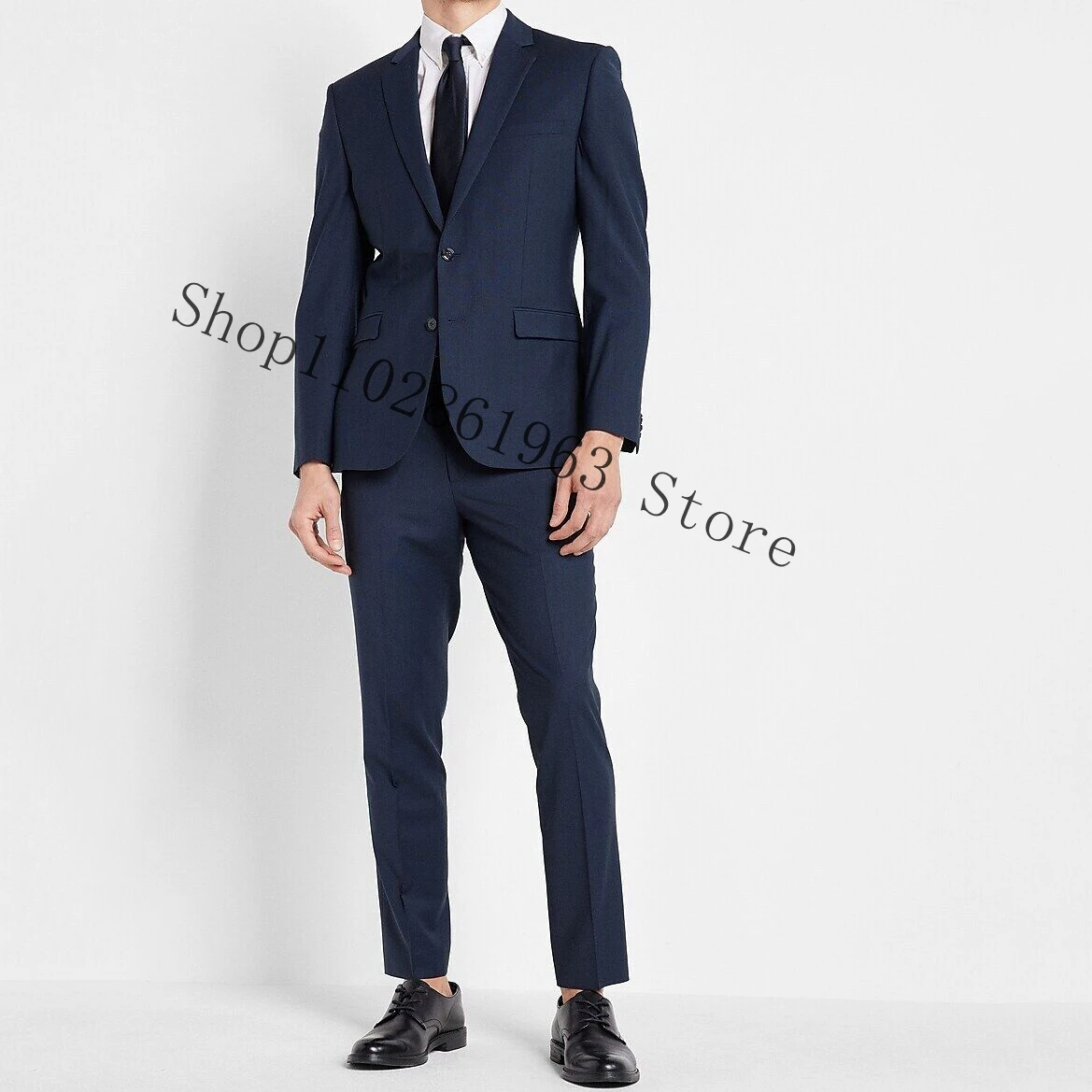 New Arrival Navy Blue Male Suit Slim Fit Notched Lapel Two Buttons 2 Pieces Best Men Groom Wear Suit Blazer Pants  Costume Homme