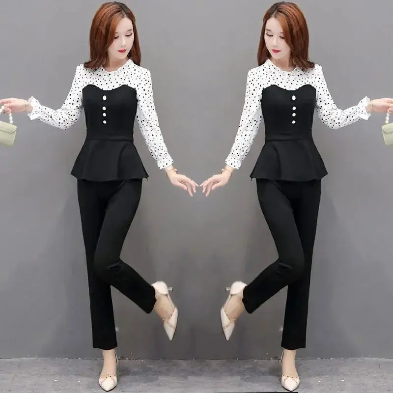 

Fashion Two-Piece Set Women Outfits Elegant Long Sleeve Blouse + Pants Suits Office Lady Work Ensemble Femme 2 Piece Sets E165