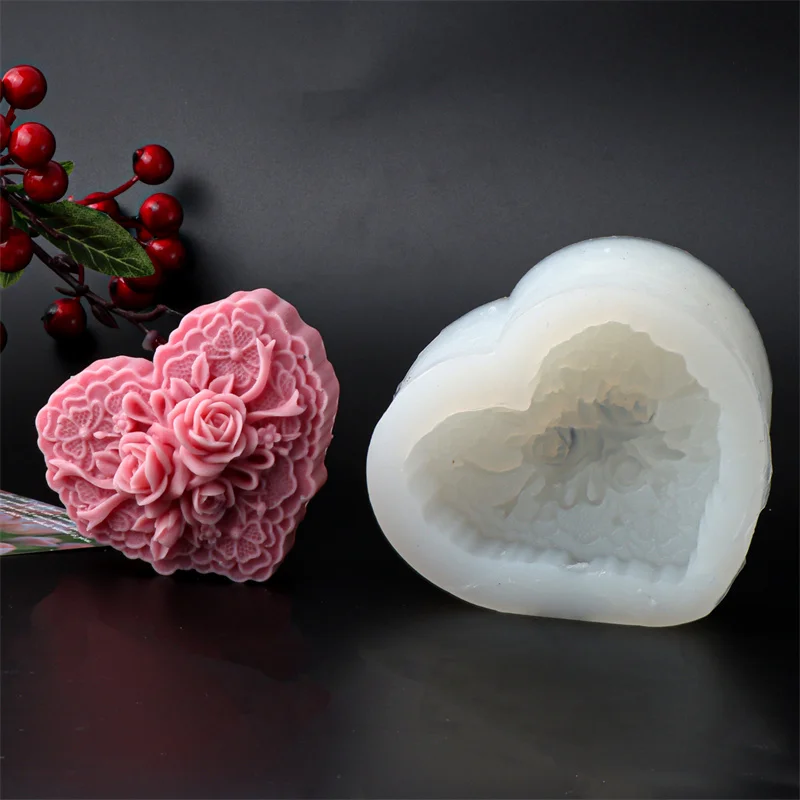 3D Rose Heart Shape Silicone Soap Mold DIY Love Rose Candle Plaster Making Tool Chocolate Ice Mould Decor Valentine's Day Gifts