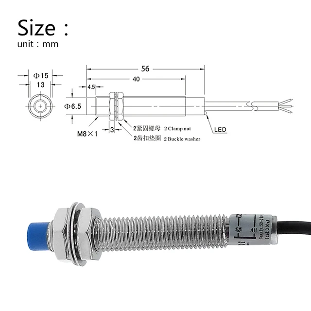 Heschen M8 Inductive Proximity Sensor - Shield Type, 1mm Detection, 5VDC PNP NO