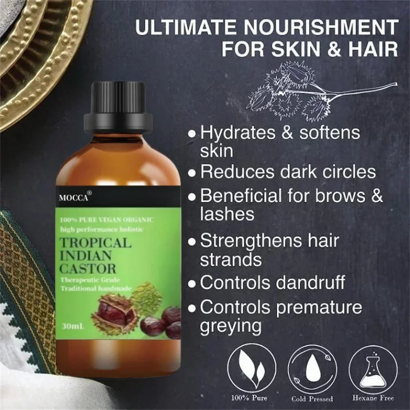 Pure Castor Oil Tropical Indian Coldpressed Organic - For Thicker Hair Volume, Eyelashes, Eyebrows, Bouncy Hair 6