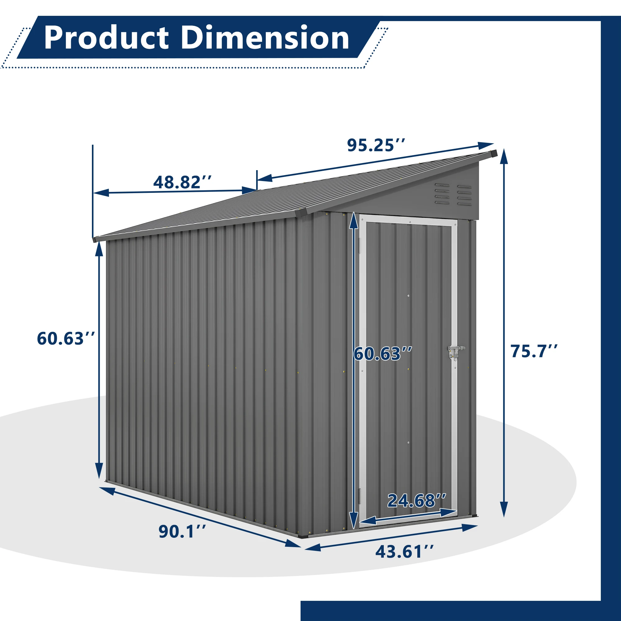 LZBEITEM 4' x 8' Metal Wall Side Storage Sheds & Outdoor Storage, Garden Storage Cabinet for Backayrd,Grey - Image 2