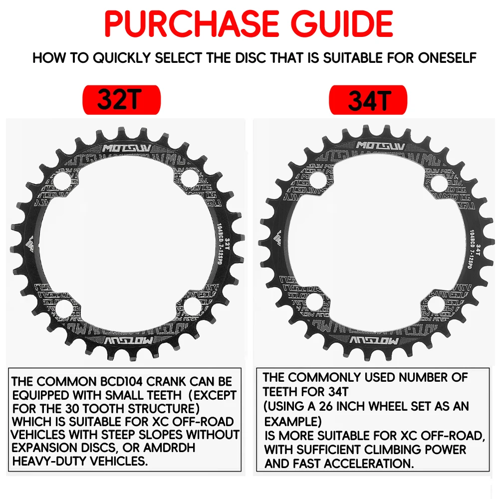 MOTSUV- 104 BCD 32T/34T/36T/38T Oval Round Bicycle Chainring MTB Bike Parts Light Star Ring for Shimano Series 104BCD Accessory bike chainring