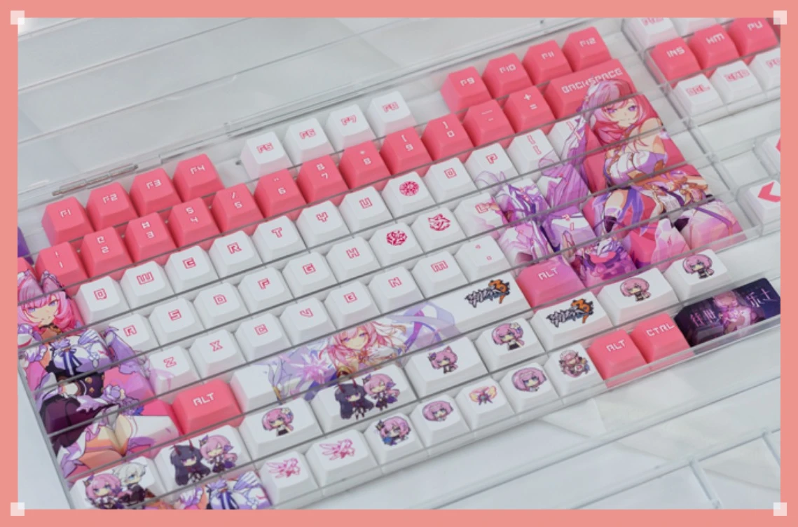 Chaves Honkai Impacto Elysia Pbt Cinco Lados Tintura Sublimação Keycaps Herrscher do Perfil de Cereja Humana Jogo Original Periférico 108 - Imagem 2