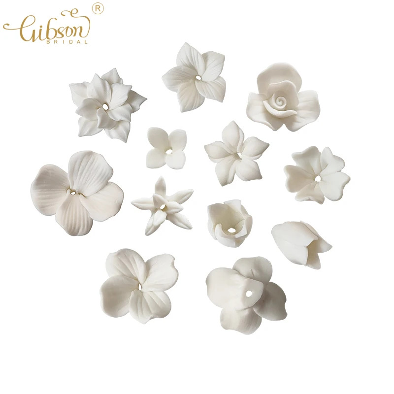 50pcs Handmade Ceramic Flower Material White Color Porcelain Floral Hair Accessories For DIY Jewelry Make Parts