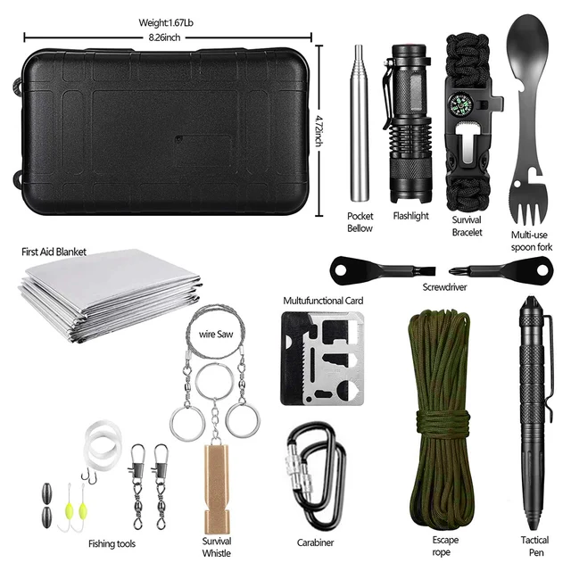 15 IN 1 Emergency Survival Kit Gear Camping Travel Multifunction