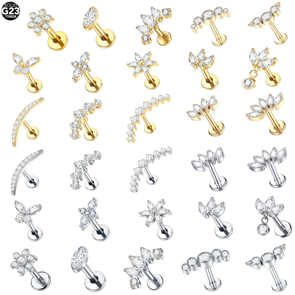 Piercing Jewelry Body Piercing Earrings Ear Piercing Jewelry Ear Studs Metal Jewelry Body Jewelry Titanium Ear Cartilage Stud Earrings Women Internal Thread Zircon Flower Ear Lobe Tragus Helix Lip Rings 16G 1Pc