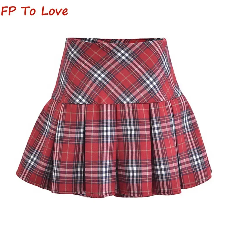 

Сексуальная Красная клетчатая плиссированная юбка Y2K, Женская трапециевидная юбка с высокой талией, винтажная дизайнерская мини-юбка с лямкой на шее для девушек